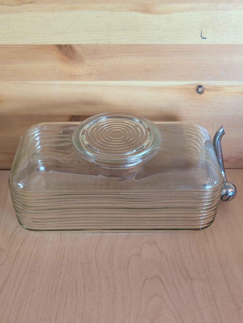 Antique Ribbed Clear Glass and Chrome Water Dispenser with Lid -